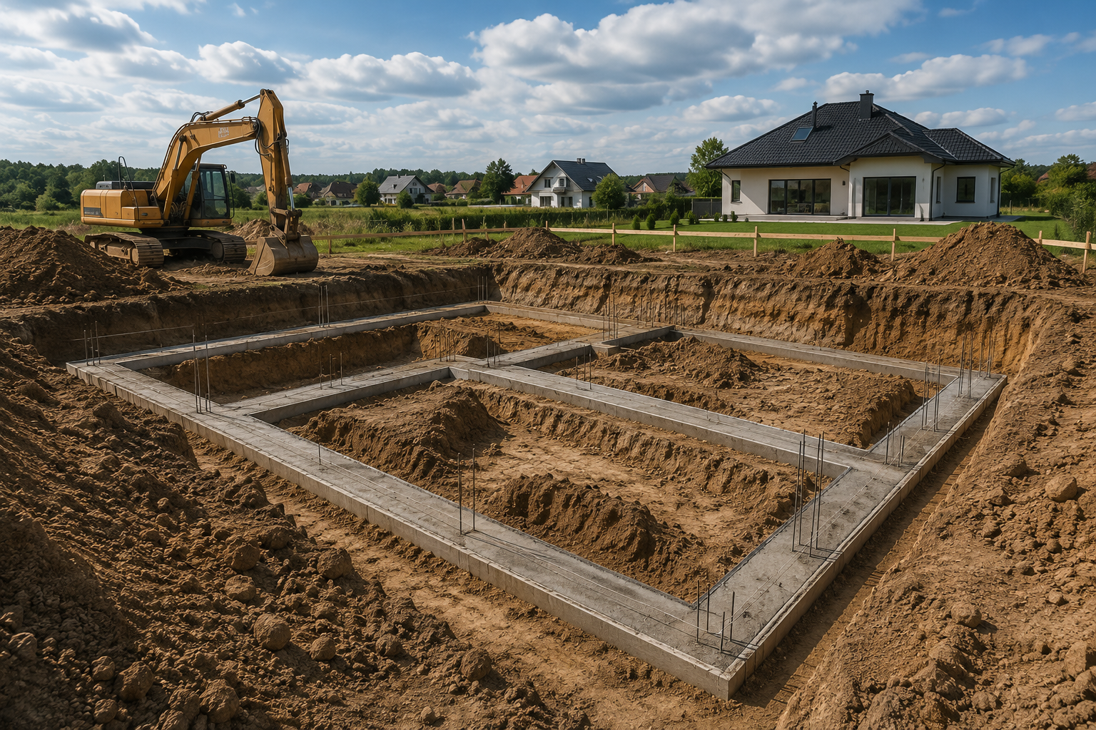 Wykopy pod fundamenty domu jednorodzinnego